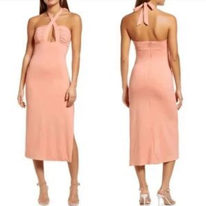 Bardot Guilia Halter Neck Midi Dress Peach Pink Size XS